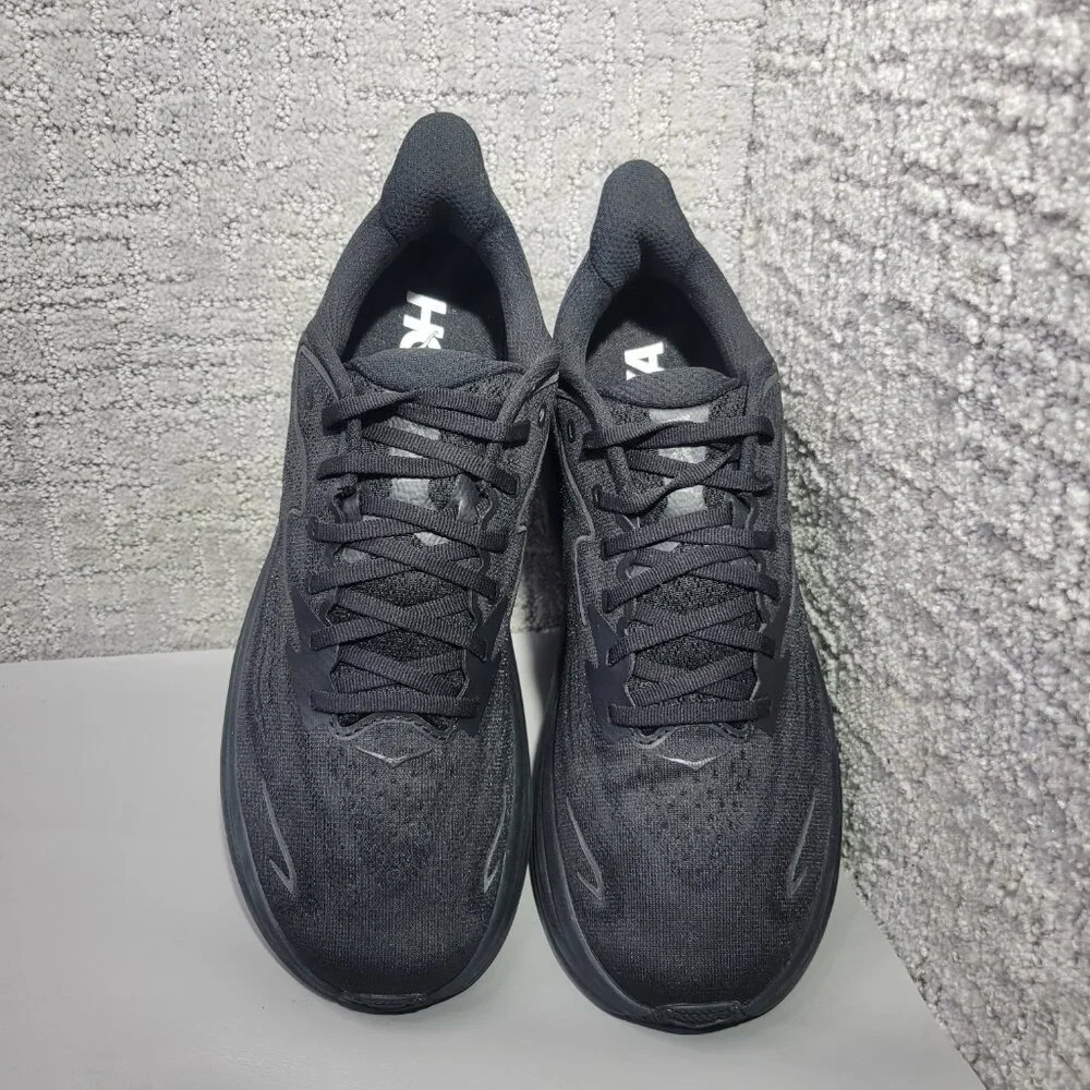 Hoka One One Clifton 10 Womens Size US 12B Triple Black Lace-Up Sneaker Shoes